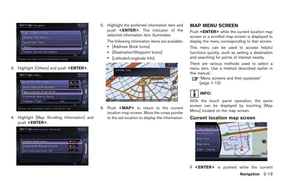 Map menu screen -19 | NISSAN 2014 GT R - Multi Function Display Owner's Manual User Manual | Page 46 / 314