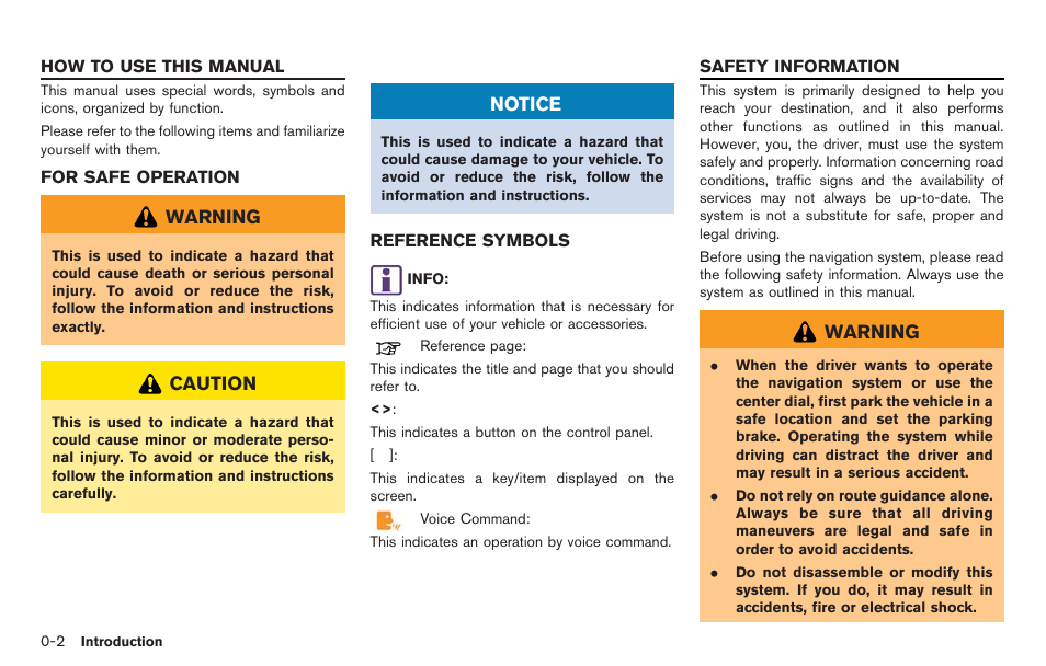How to use this manual -2, For safe operation -2 reference symbols -2, Safety information -2 | NISSAN 2014 GT R - Multi Function Display Owner's Manual User Manual | Page 5 / 314