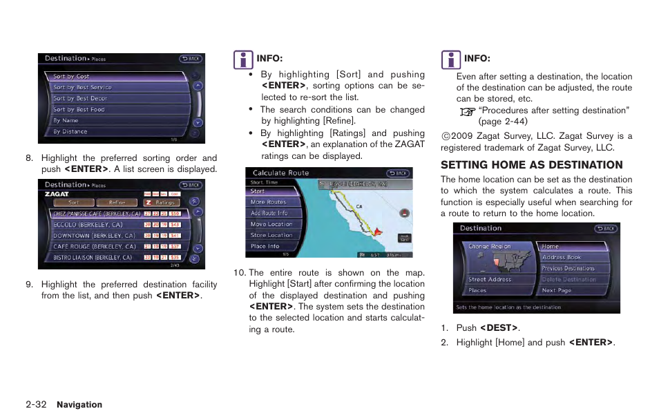 Setting home as destination -32 | NISSAN 2014 GT R - Multi Function Display Owner's Manual User Manual | Page 59 / 314