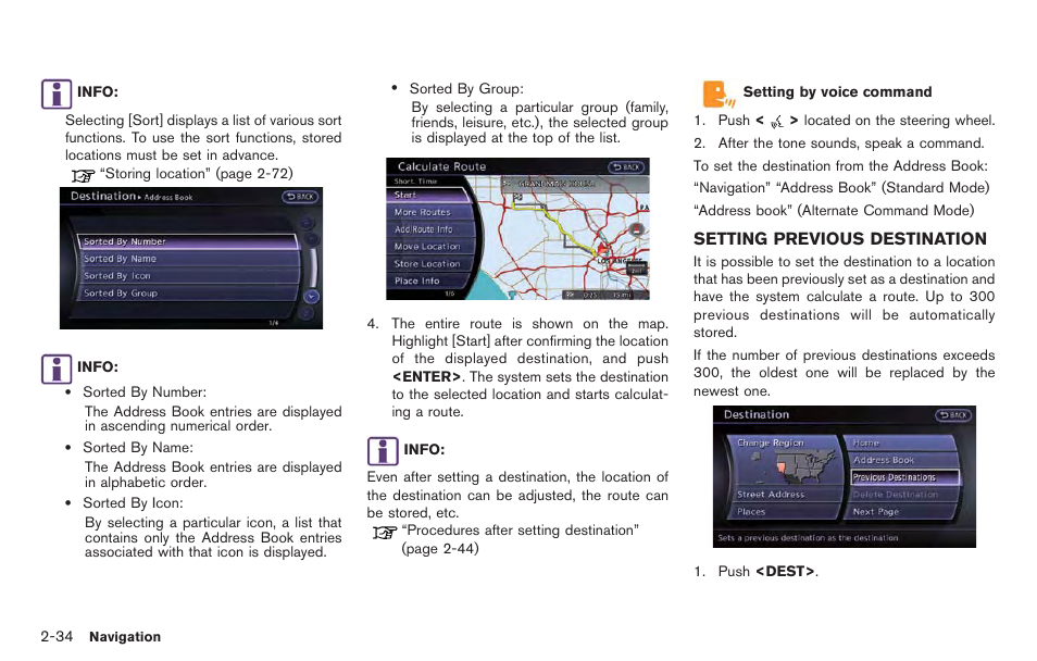 Setting previous destination -34 | NISSAN 2014 GT R - Multi Function Display Owner's Manual User Manual | Page 61 / 314