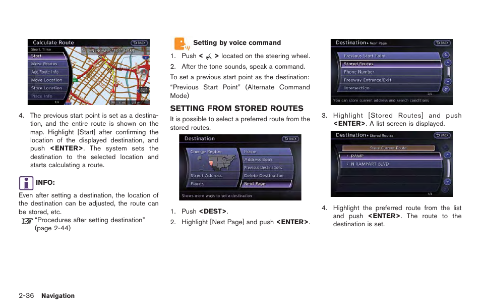 Setting from stored routes -36 | NISSAN 2014 GT R - Multi Function Display Owner's Manual User Manual | Page 63 / 314