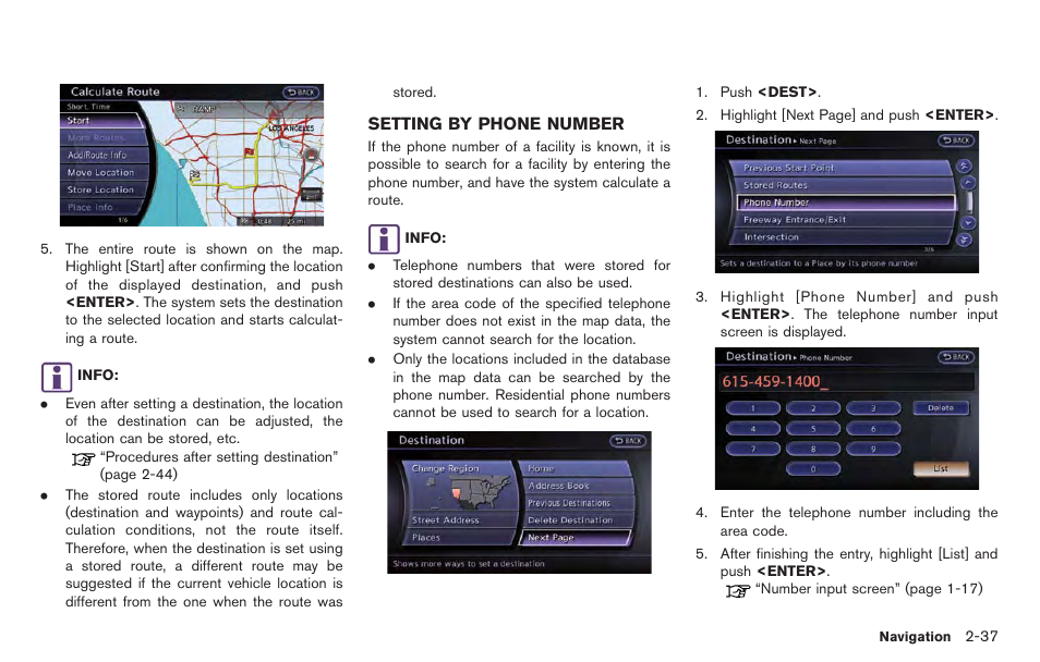 Setting by phone number -37 | NISSAN 2014 GT R - Multi Function Display Owner's Manual User Manual | Page 64 / 314