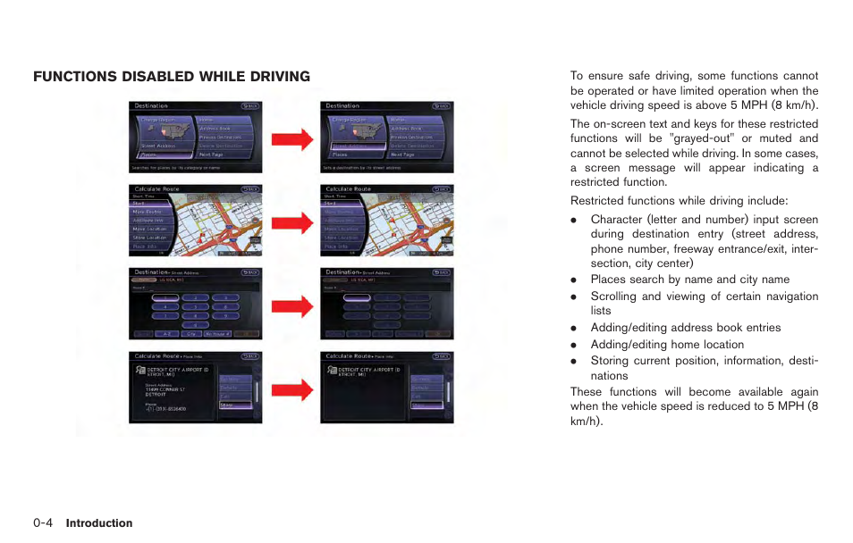 Functions disabled while driving -4 | NISSAN 2014 GT R - Multi Function Display Owner's Manual User Manual | Page 7 / 314