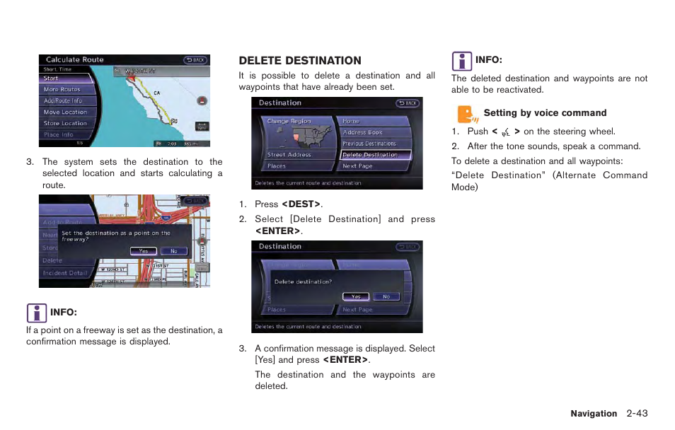 Delete destination -43 | NISSAN 2014 GT R - Multi Function Display Owner's Manual User Manual | Page 70 / 314