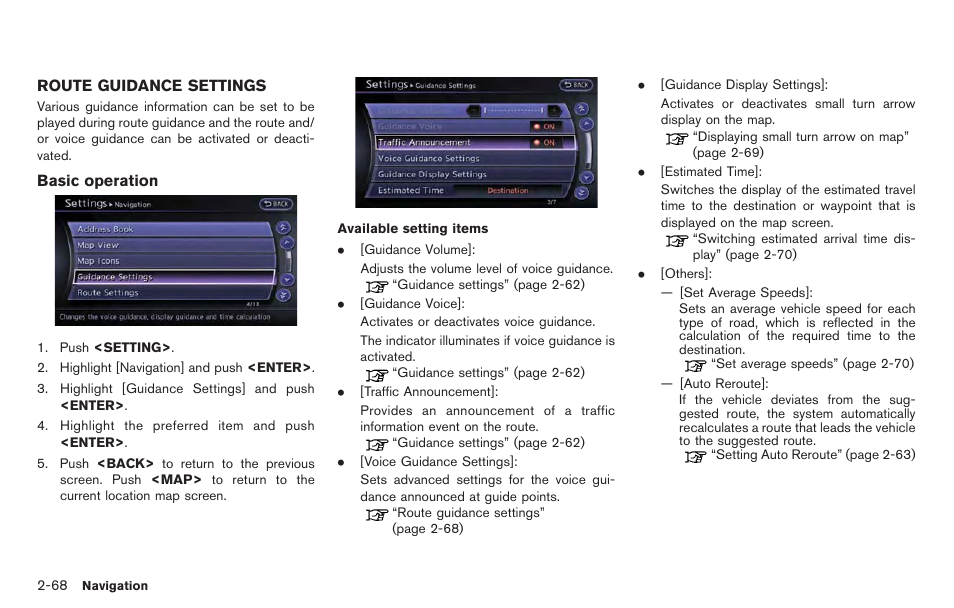 Route guidance settings -68 | NISSAN 2014 GT R - Multi Function Display Owner's Manual User Manual | Page 95 / 314