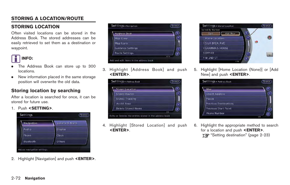 Storing a location/route -72, Storing location -72 | NISSAN 2014 GT R - Multi Function Display Owner's Manual User Manual | Page 99 / 314