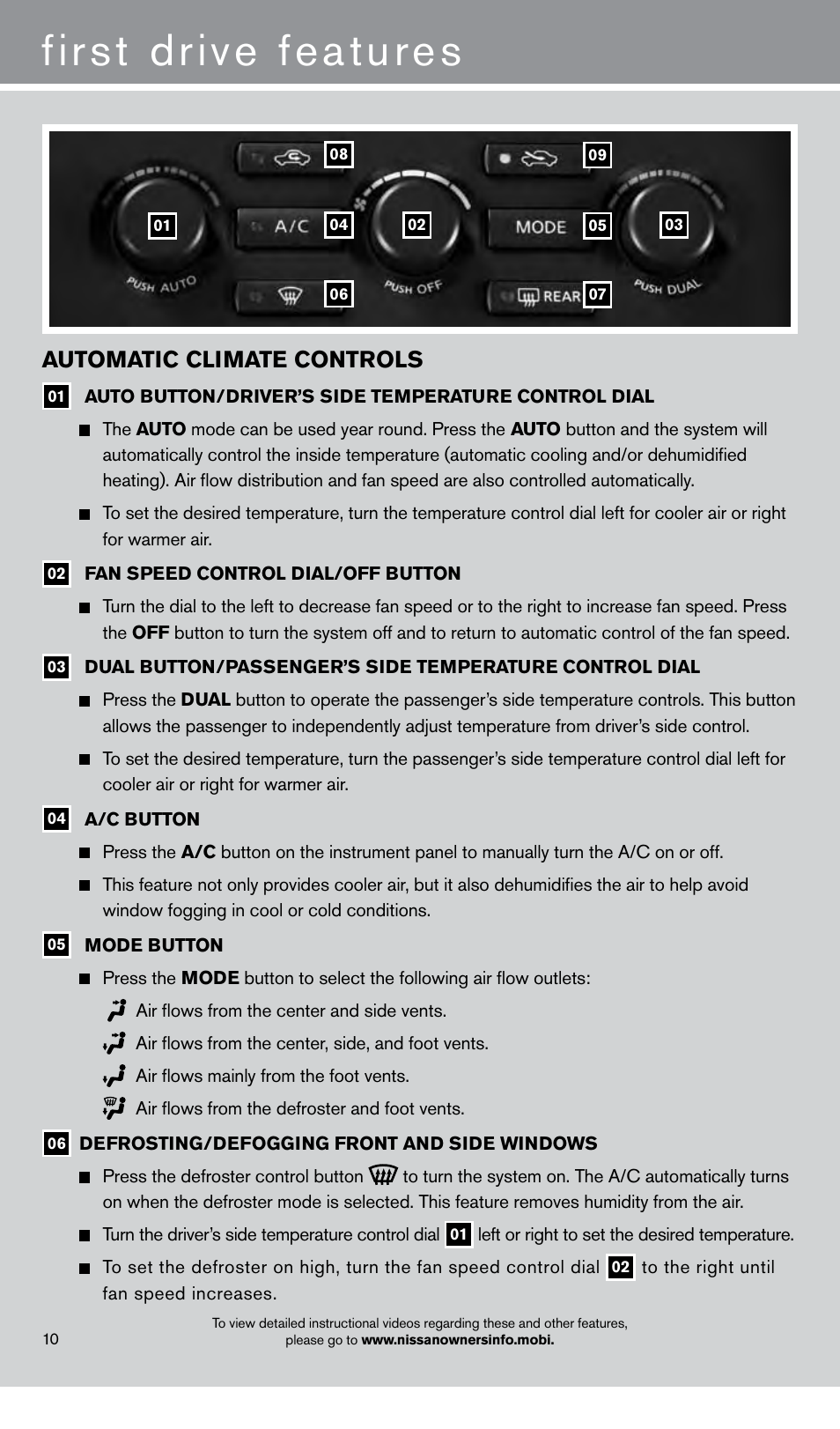 First drive features, Automatic climate controls | NISSAN 2014 GT R - Quick Reference Guide User Manual | Page 12 / 24