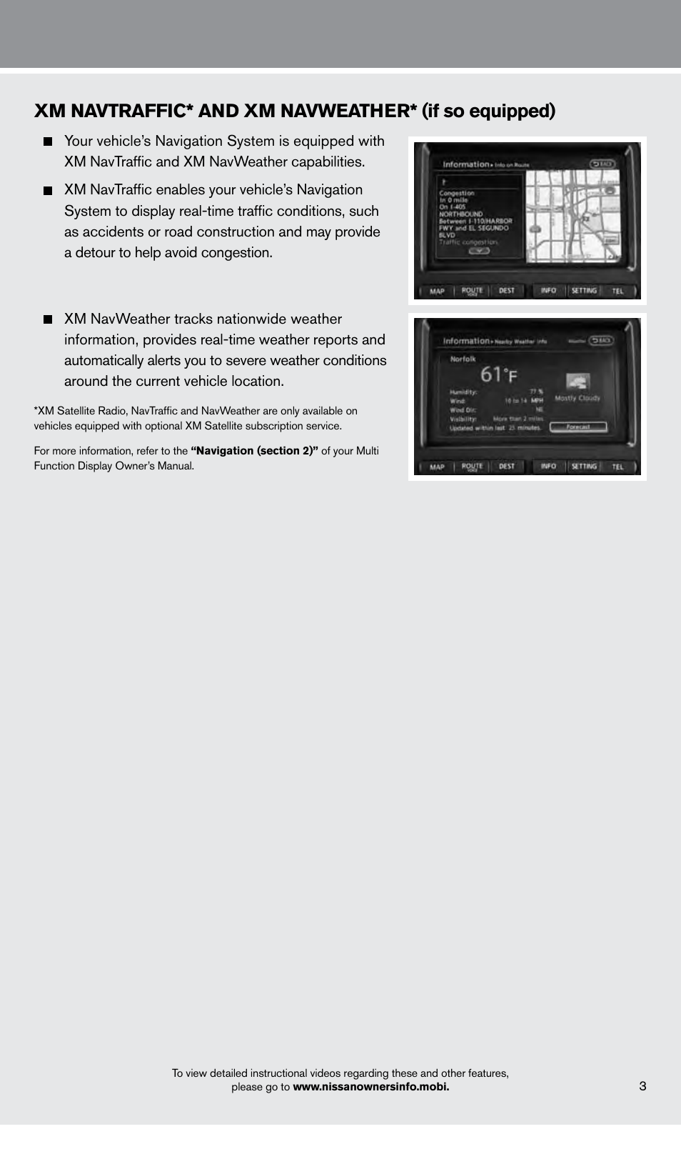 Xm navtraffic* and xm navweather* (if so equipped) | NISSAN 2014 GT R - Quick Reference Guide User Manual | Page 5 / 24