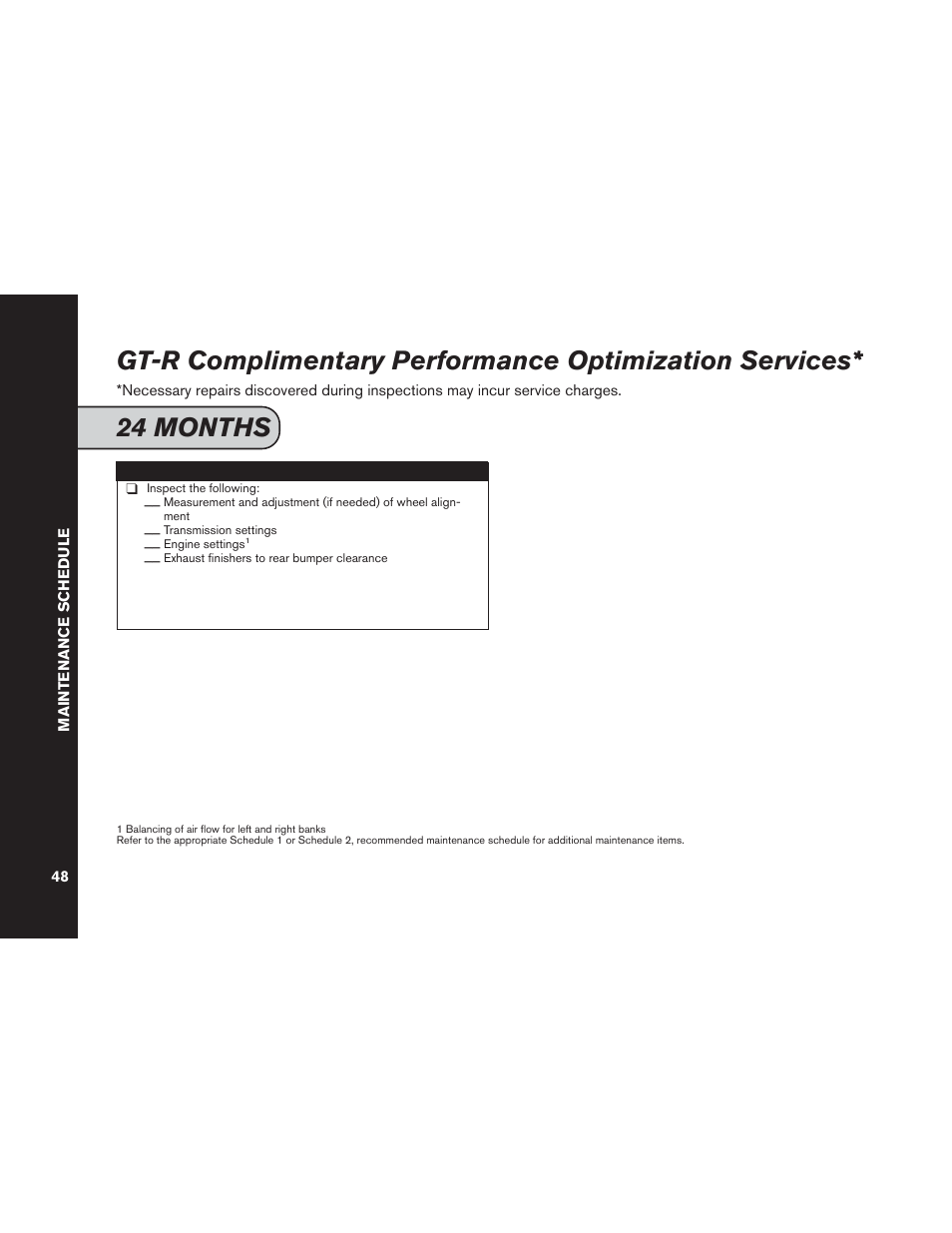 24 months | NISSAN 2014 GT R - Service & Maintenance Guide User Manual | Page 49 / 82