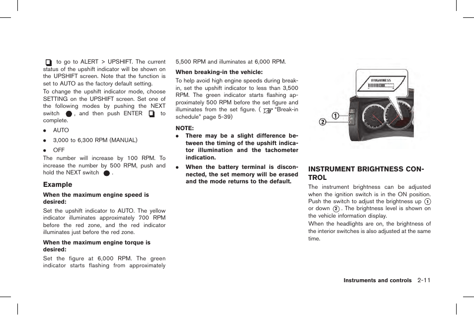 Instrument brightness control -11 | NISSAN 2015 GT R - Owner's Manual User Manual | Page 108 / 358