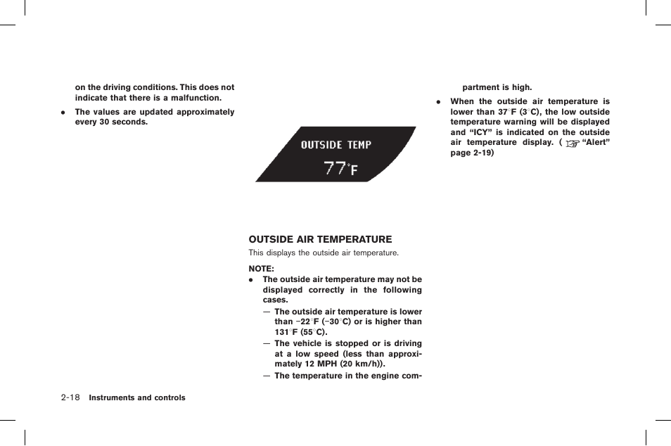 Outside air temperature -18 | NISSAN 2015 GT R - Owner's Manual User Manual | Page 115 / 358