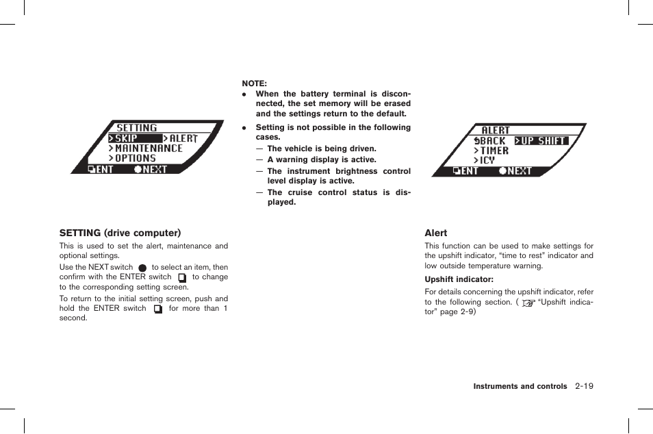 Setting (drive computer) -19 | NISSAN 2015 GT R - Owner's Manual User Manual | Page 116 / 358