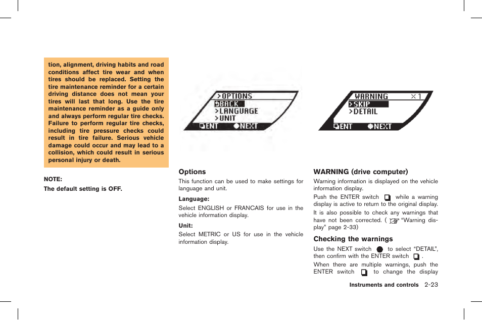 Warning (drive computer) -23 | NISSAN 2015 GT R - Owner's Manual User Manual | Page 120 / 358