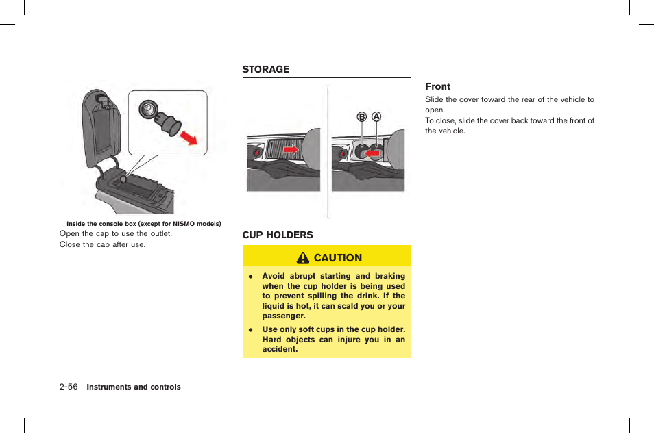 Storage -56, Cup holders -56 | NISSAN 2015 GT R - Owner's Manual User Manual | Page 153 / 358