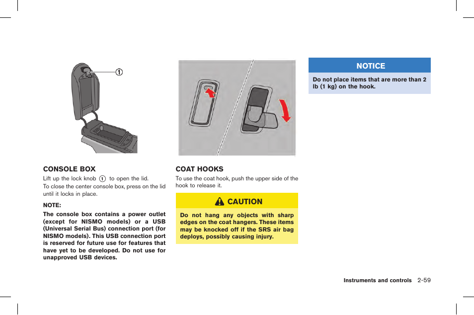 Console box -59 coat hooks -59 | NISSAN 2015 GT R - Owner's Manual User Manual | Page 156 / 358