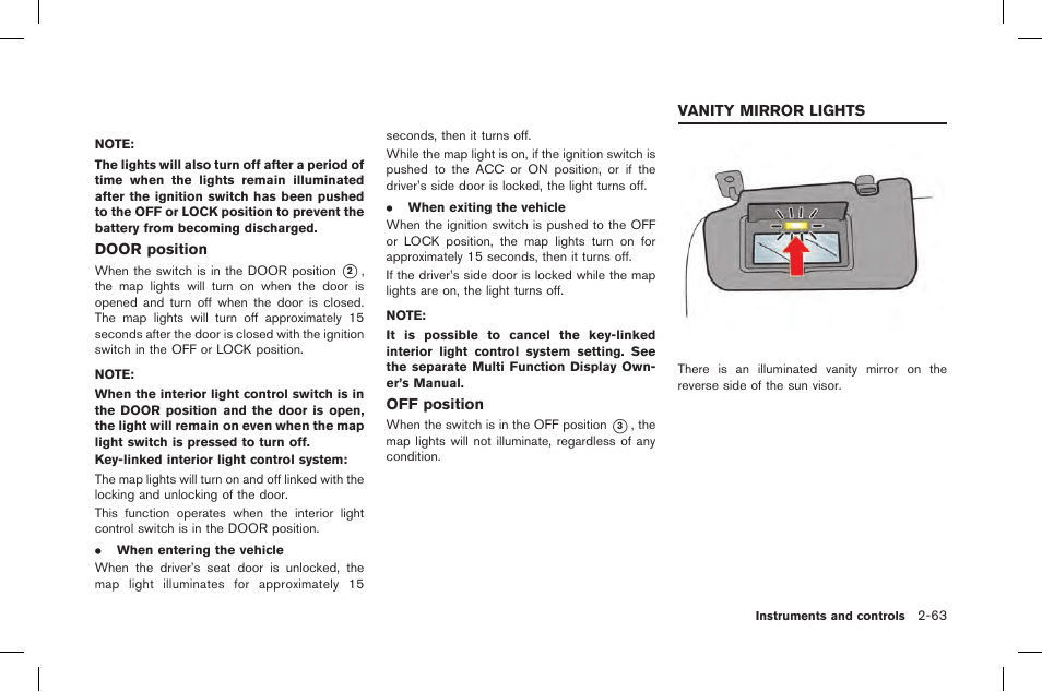Vanity mirror lights -63 | NISSAN 2015 GT R - Owner's Manual User Manual | Page 160 / 358