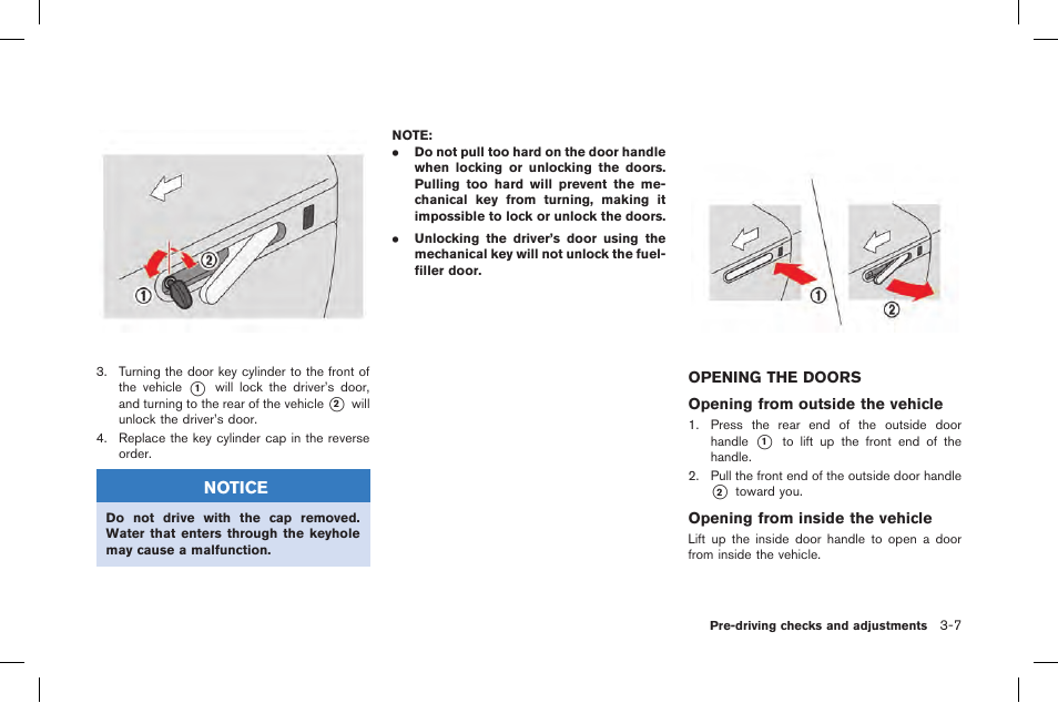Opening the doors -7 | NISSAN 2015 GT R - Owner's Manual User Manual | Page 172 / 358