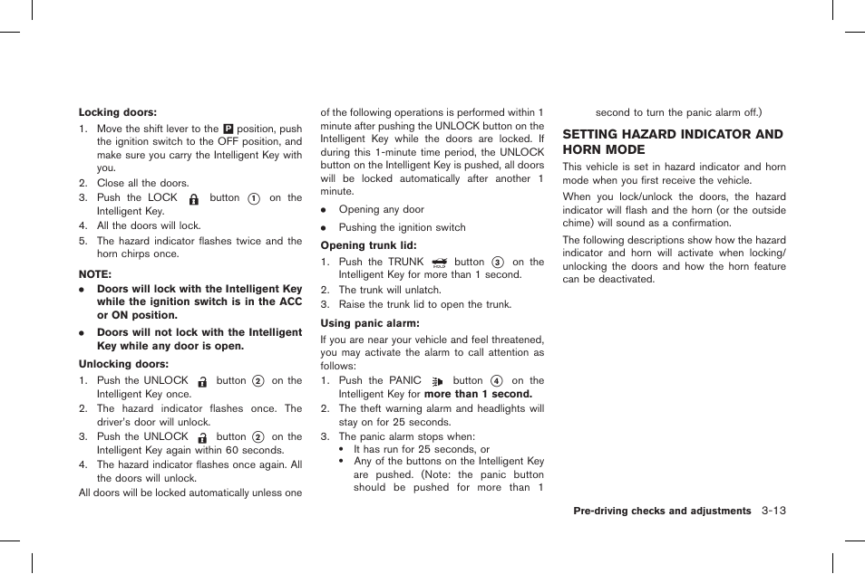 Setting hazard indicator and horn mode -13 | NISSAN 2015 GT R - Owner's Manual User Manual | Page 178 / 358