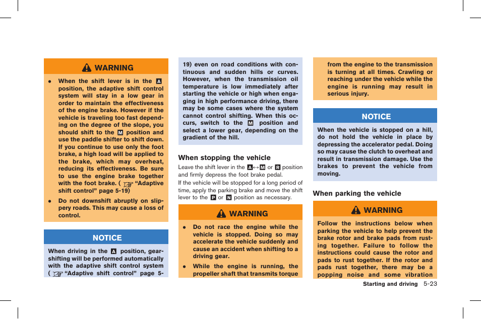 Warning, Notice | NISSAN 2015 GT R - Owner's Manual User Manual | Page 220 / 358