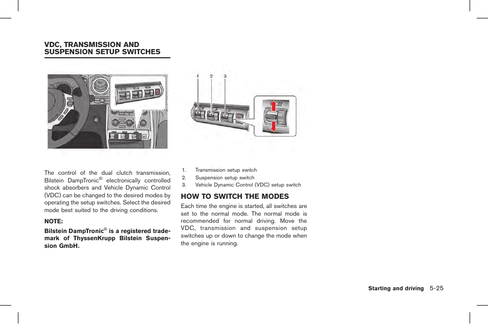 How to switch the modes -25 | NISSAN 2015 GT R - Owner's Manual User Manual | Page 222 / 358