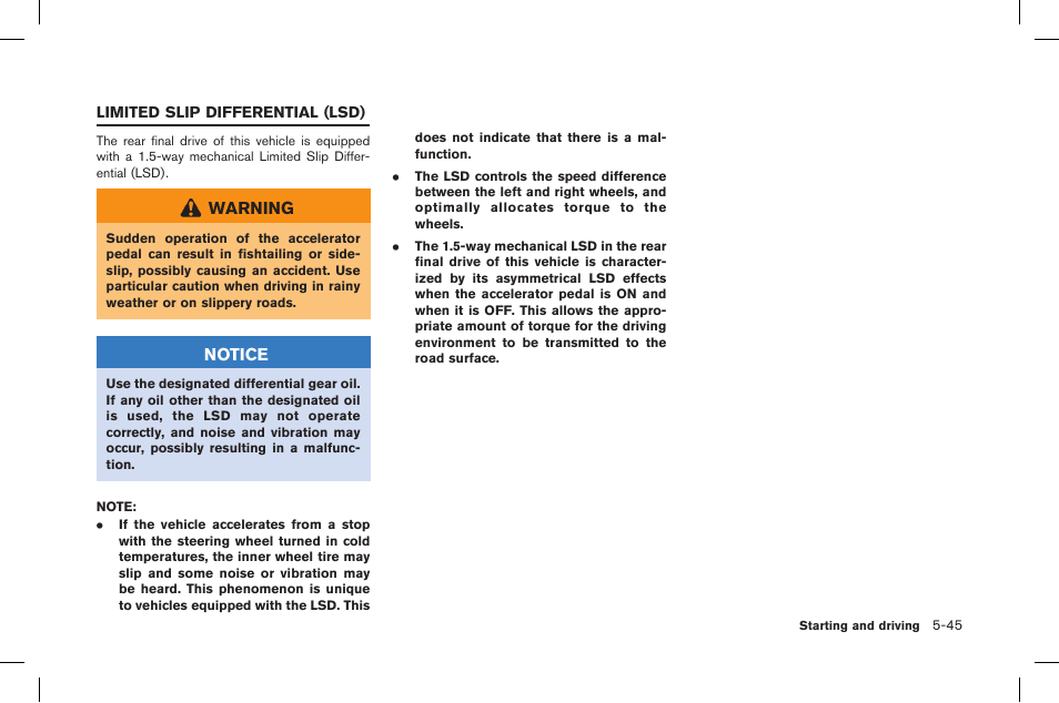 Limited slip differential (lsd) -45 | NISSAN 2015 GT R - Owner's Manual User Manual | Page 242 / 358
