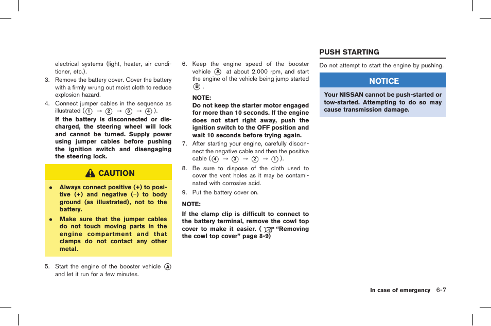 Push starting -7 | NISSAN 2015 GT R - Owner's Manual User Manual | Page 260 / 358