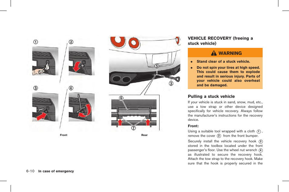 Vehicle recovery (freeing a stuck vehicle) -10 | NISSAN 2015 GT R - Owner's Manual User Manual | Page 263 / 358