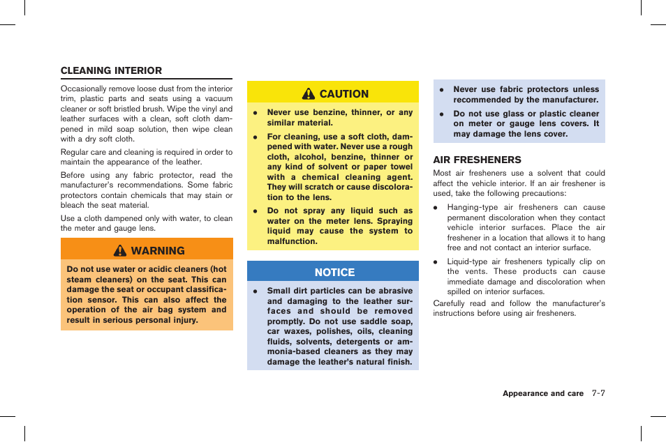 Cleaning interior -7, Air fresheners -7 | NISSAN 2015 GT R - Owner's Manual User Manual | Page 272 / 358