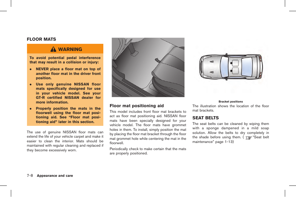 Floor mats -8 seat belts -8 | NISSAN 2015 GT R - Owner's Manual User Manual | Page 273 / 358