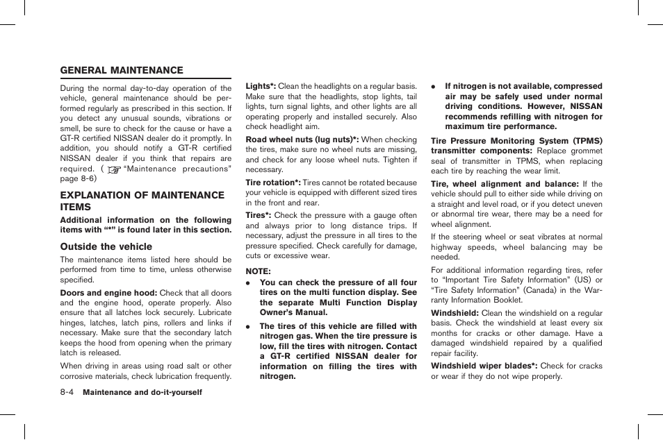 General maintenance -4, Explanation of maintenance items -4 | NISSAN 2015 GT R - Owner's Manual User Manual | Page 279 / 358