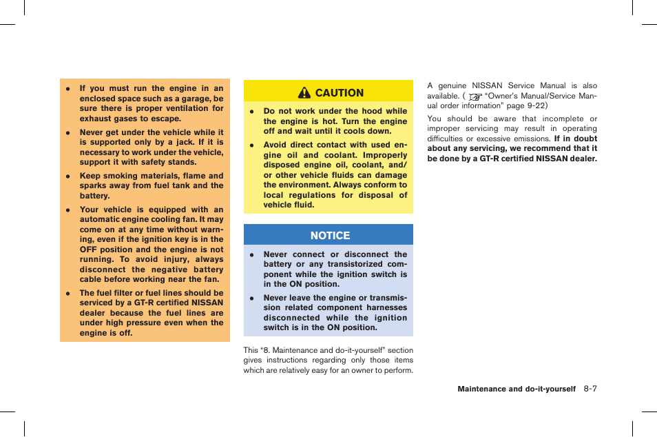 Caution, Notice | NISSAN 2015 GT R - Owner's Manual User Manual | Page 282 / 358