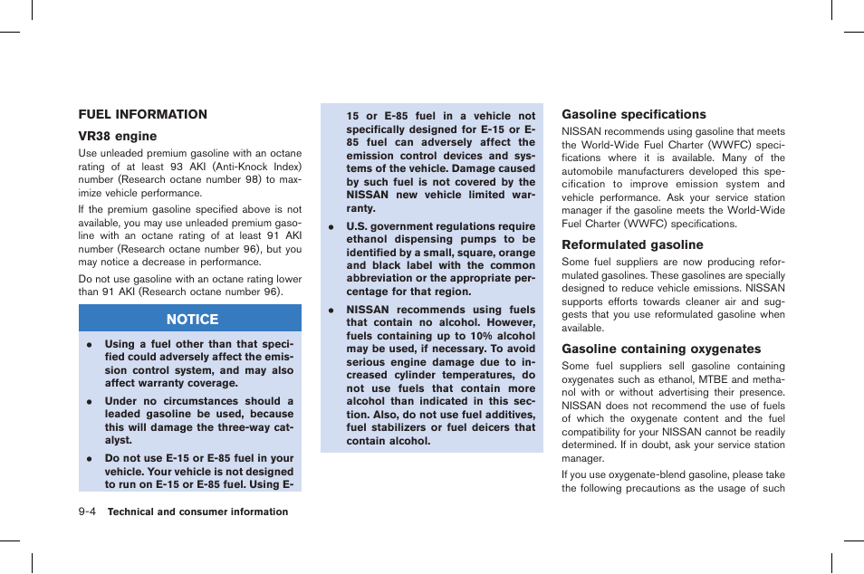 Fuel information -4 | NISSAN 2015 GT R - Owner's Manual User Manual | Page 329 / 358