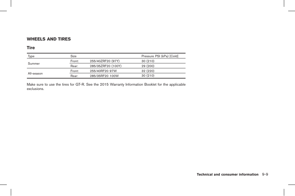 Wheels and tires -9, Wheels and tires tire | NISSAN 2015 GT R - Owner's Manual User Manual | Page 334 / 358