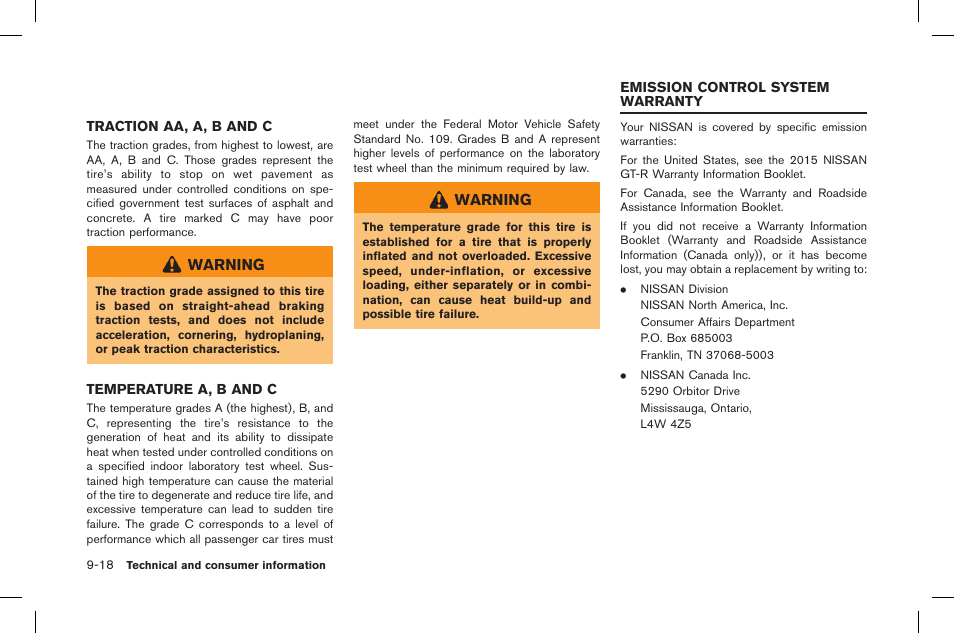 Emission control system warranty -18 | NISSAN 2015 GT R - Owner's Manual User Manual | Page 343 / 358