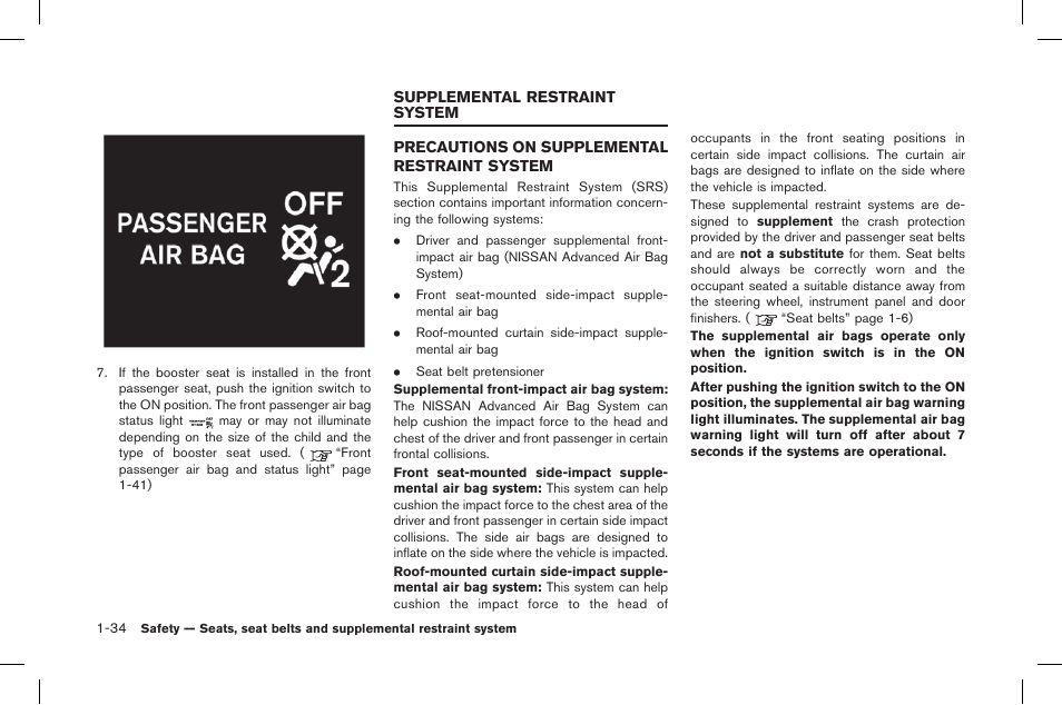 Supplemental restraint system -34, Precautions on supplemental restraint system -34 | NISSAN 2015 GT R - Owner's Manual User Manual | Page 83 / 358