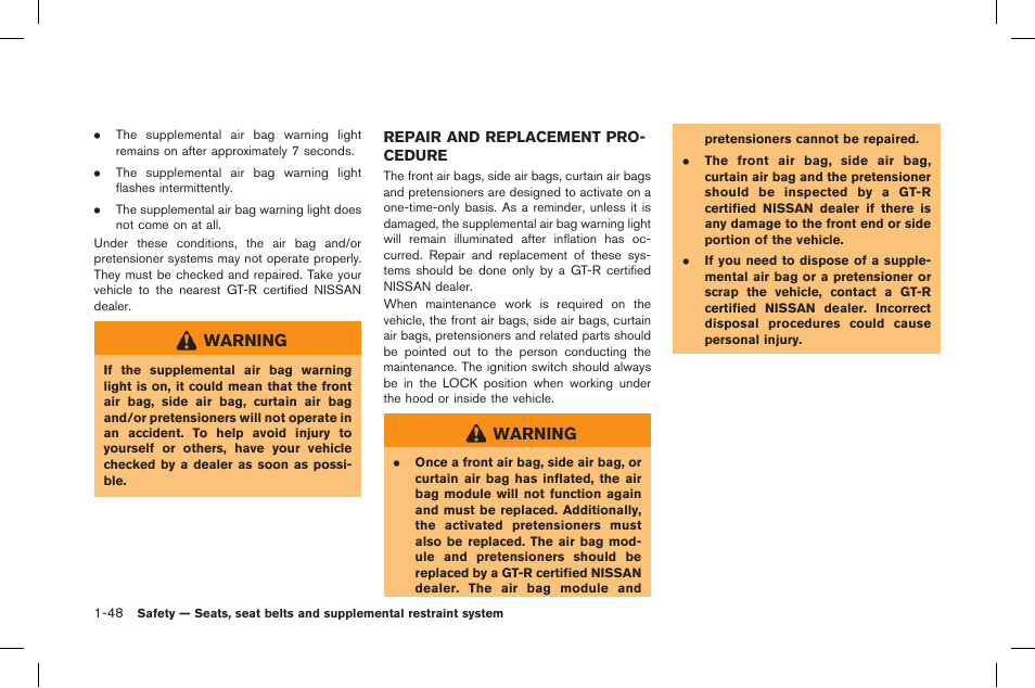 Repair and replacement procedure -48 | NISSAN 2015 GT R - Owner's Manual User Manual | Page 97 / 358