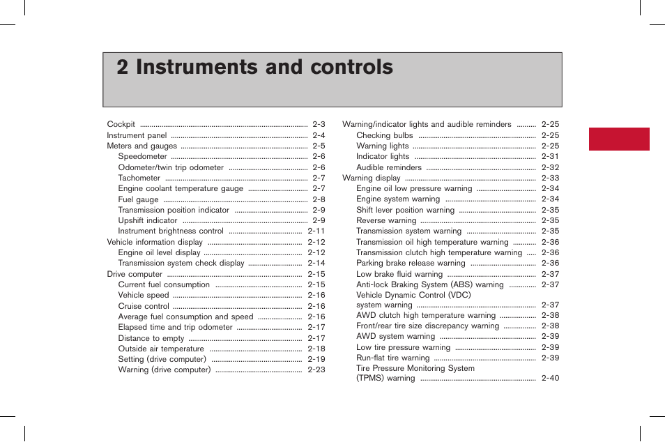 Instruments and controls, 2 instruments and controls | NISSAN 2015 GT R - Owner's Manual User Manual | Page 98 / 358