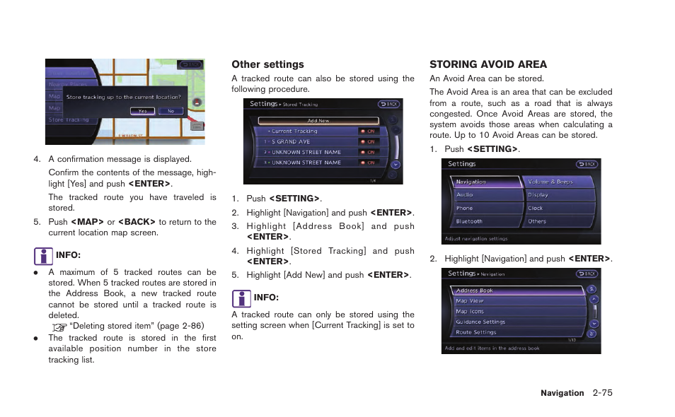 Storing avoid area -75 | NISSAN 2015 GT R - Multi Function Display Owner's Manual User Manual | Page 100 / 298