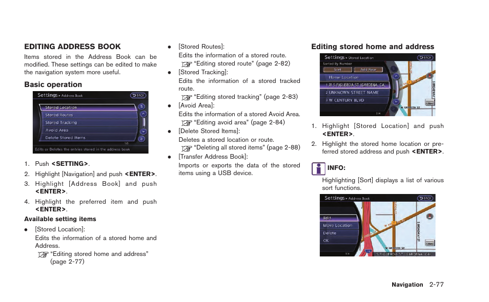 Editing address book -77 | NISSAN 2015 GT R - Multi Function Display Owner's Manual User Manual | Page 102 / 298