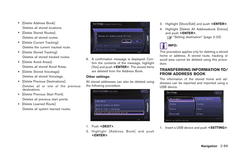 Transferring information to/from address book -89, Transferring information to/ from address book | NISSAN 2015 GT R - Multi Function Display Owner's Manual User Manual | Page 114 / 298