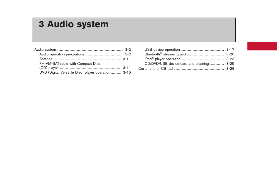 Audio system, 3 audio system | NISSAN 2015 GT R - Multi Function Display Owner's Manual User Manual | Page 122 / 298