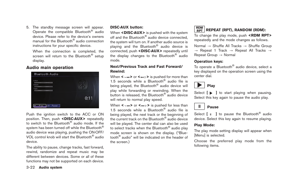 Audio main operation | NISSAN 2015 GT R - Multi Function Display Owner's Manual User Manual | Page 143 / 298