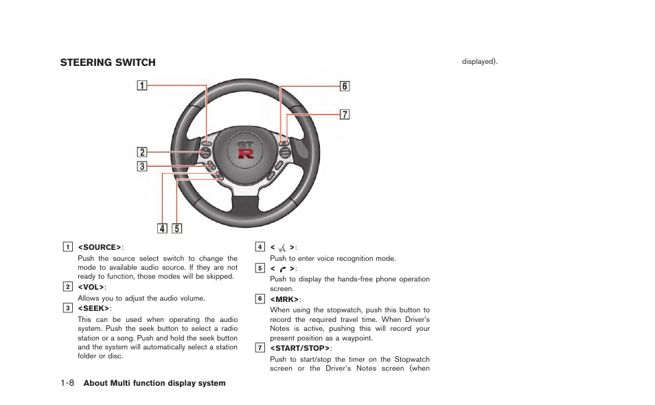 Steering switch -8 | NISSAN 2015 GT R - Multi Function Display Owner's Manual User Manual | Page 17 / 298