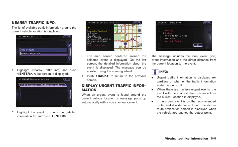 Nearby traffic info -9, Display urgent traffic information -9 | NISSAN 2015 GT R - Multi Function Display Owner's Manual User Manual | Page 172 / 298