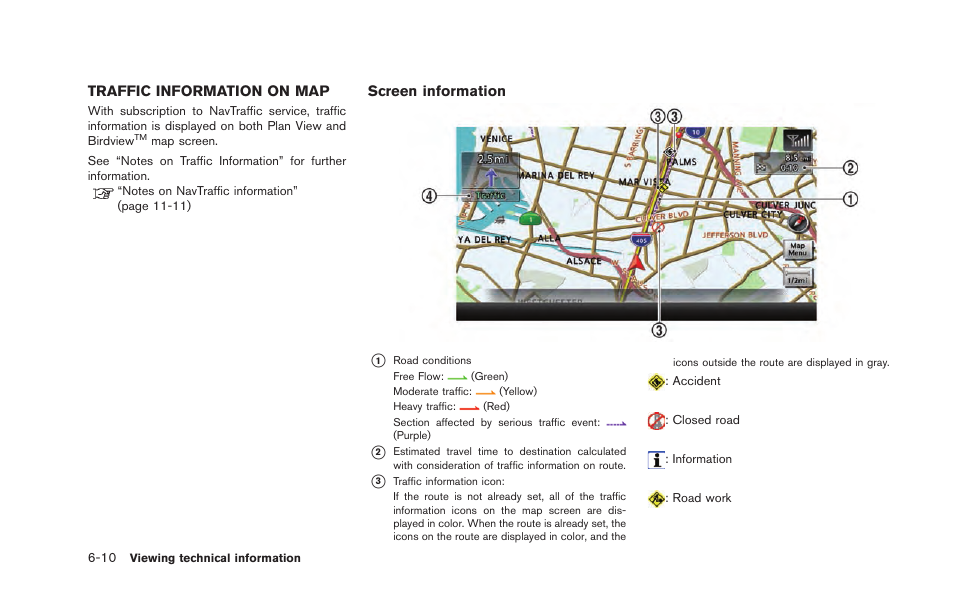 Traffic information on map -10 | NISSAN 2015 GT R - Multi Function Display Owner's Manual User Manual | Page 173 / 298