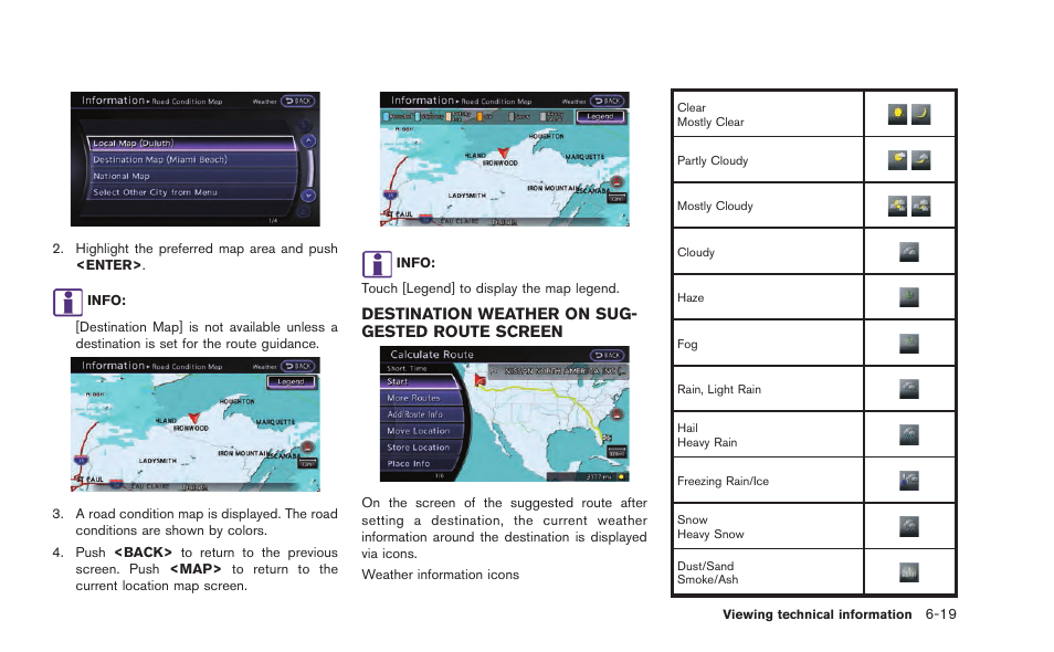 Destination weather on suggested route screen -19 | NISSAN 2015 GT R - Multi Function Display Owner's Manual User Manual | Page 182 / 298