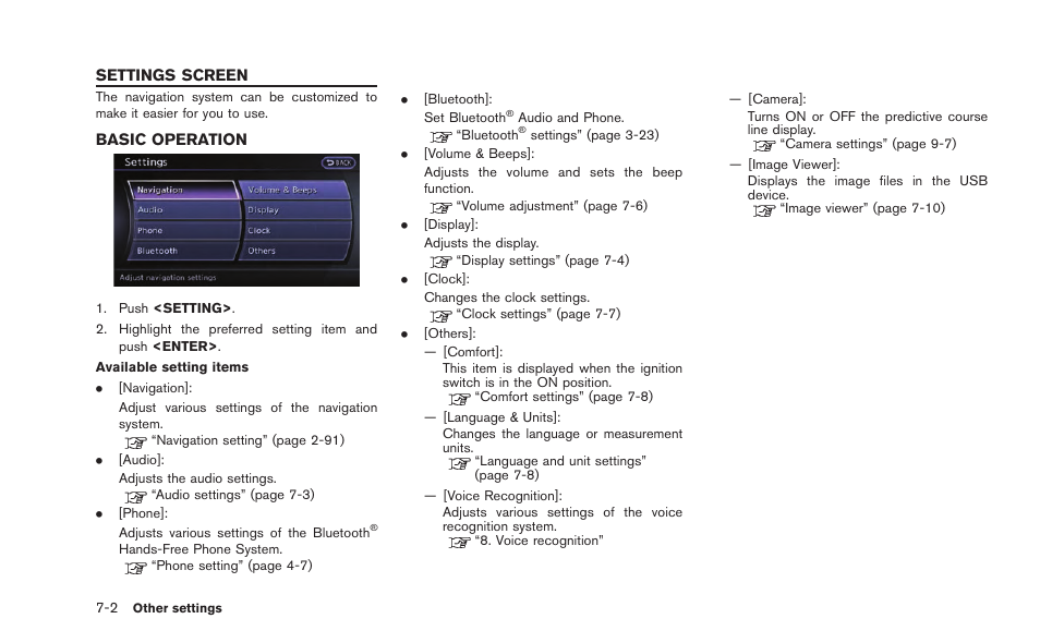 Settings screen -2, Basic operation -2 | NISSAN 2015 GT R - Multi Function Display Owner's Manual User Manual | Page 189 / 298