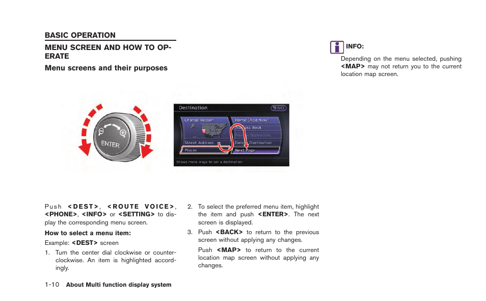 Basic operation -10, Menu screen and how to operate -10 | NISSAN 2015 GT R - Multi Function Display Owner's Manual User Manual | Page 19 / 298