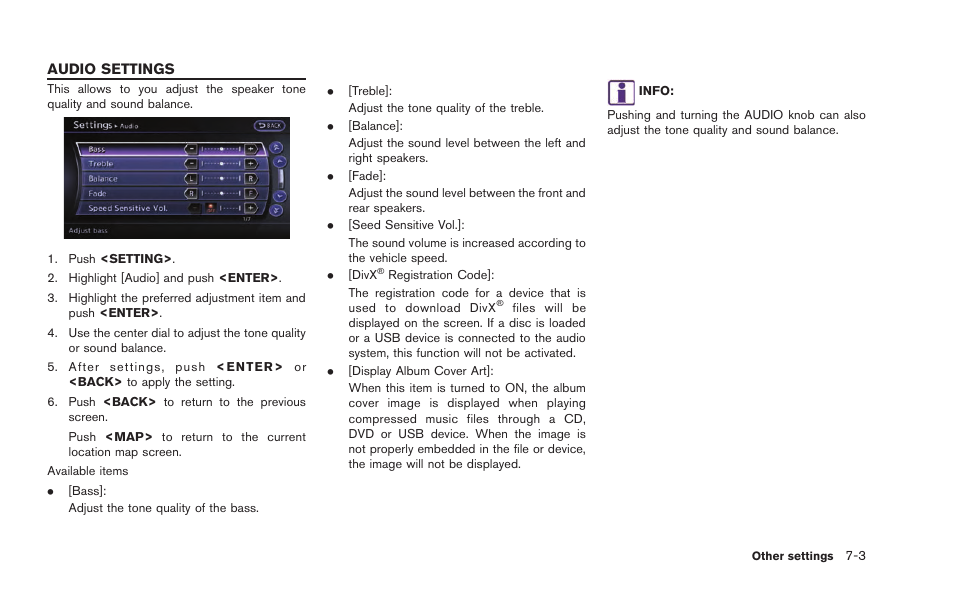 Audio settings -3 | NISSAN 2015 GT R - Multi Function Display Owner's Manual User Manual | Page 190 / 298