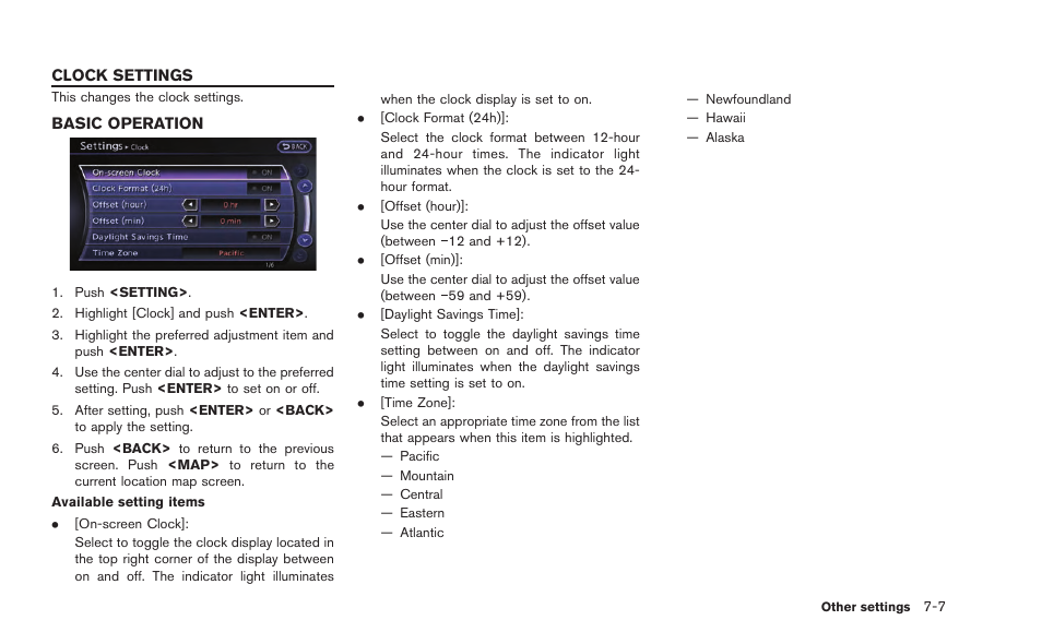 Clock settings -7, Basic operation -7 | NISSAN 2015 GT R - Multi Function Display Owner's Manual User Manual | Page 194 / 298